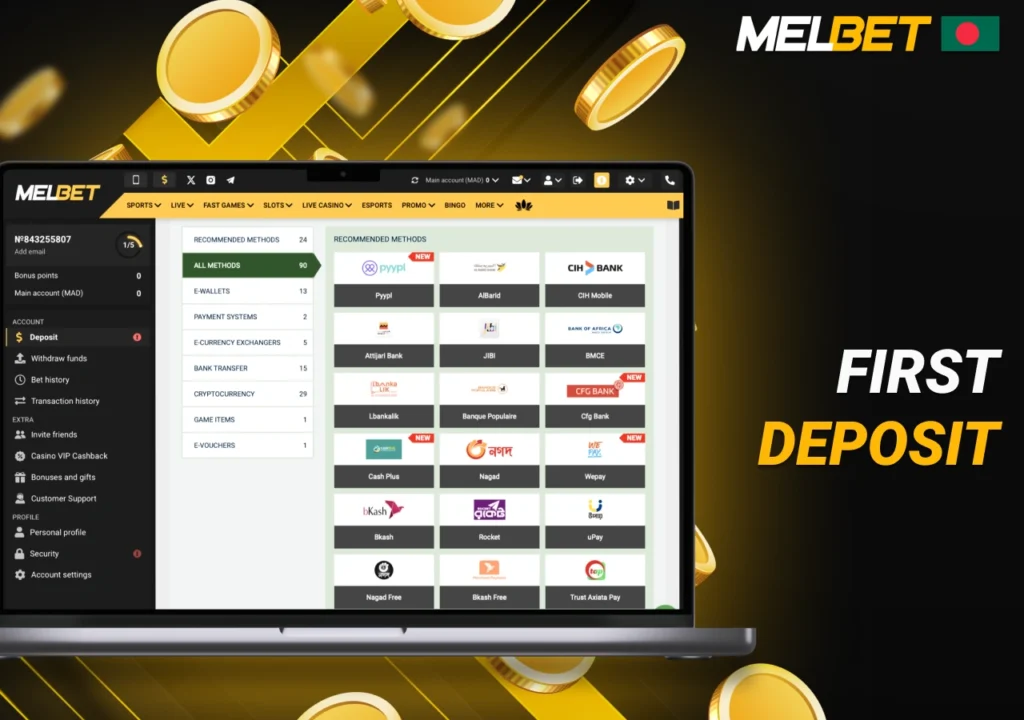 Available methods to make your first deposit at Melbet